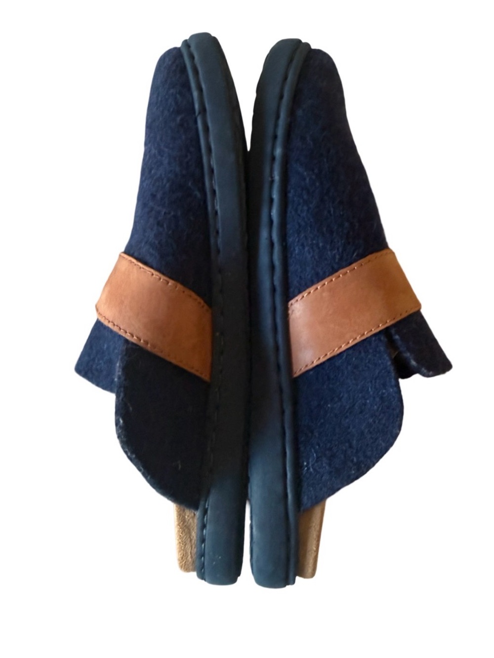Born Womens Clogs Size 8 Navy Blue Wool Felt Brown Buckle Slip On Mules - Picture 4 of 5
